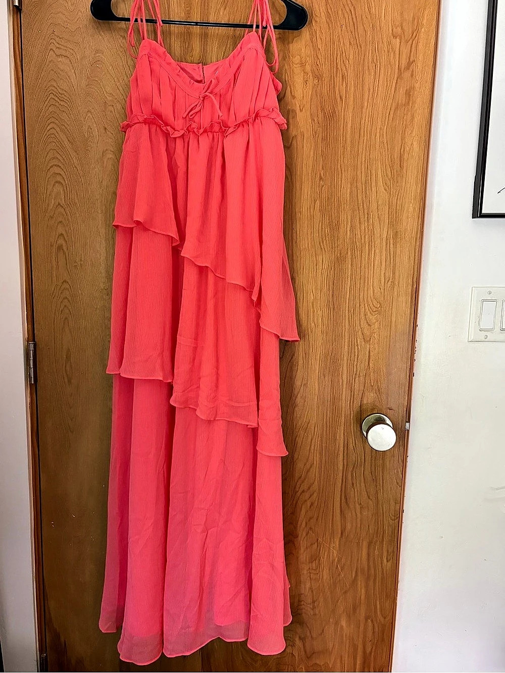 Être Aimé Ruffled Maxi Dress in Coral Size Small Like New